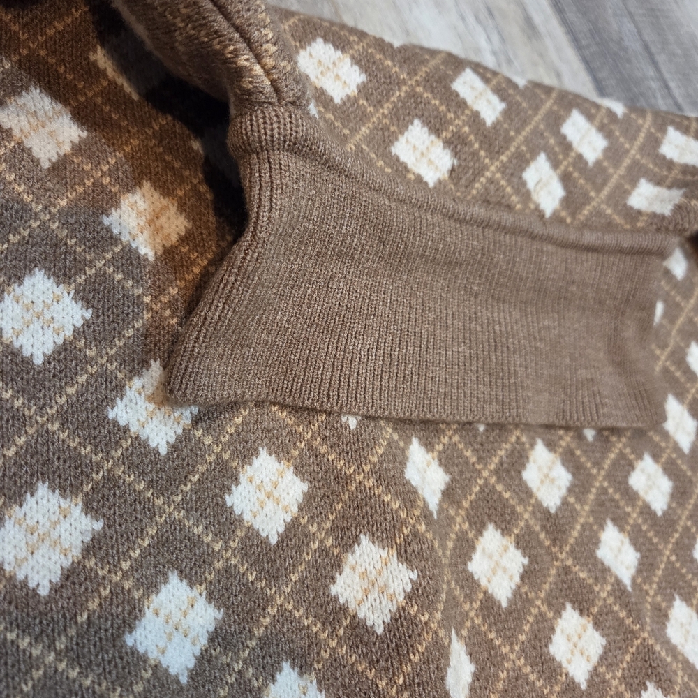 Oak & Fort Button Up Collar Knit Sweater In Brown/White SZ S - Picture 9 of 16